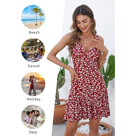 🔥Breezy & Flirty! V-Neck Wrap Dress w/ Deep Cutout✨ Sexy Beach Dress for Women💃 Summer Mini Dress | Floral Sundress TikTok Viral 🔥Breezy & Flirty! V-Neck Wrap Dress w/ Deep Cutout✨ Sexy Beach Dress for Women💃 Summer Mini Dress | Floral Sundress TikTok Viral